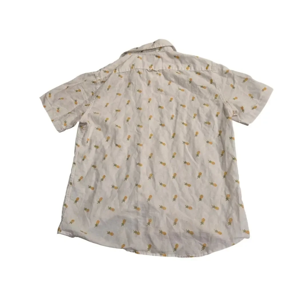 Banana Republic White Pineapple Linen Blend Slim Fit Short Sleeve Shirt Men L